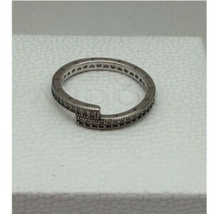Pandora Logo Band Ring Clear CZ Sterling Silver 925 ALE‎ Size 7